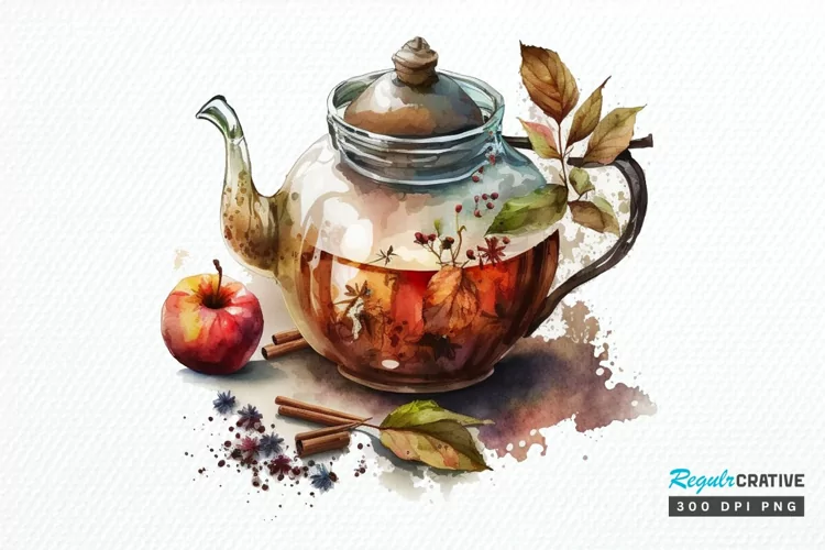 Watercolor Cinnamon Apple Tea PNG Clipart