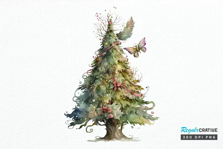 Watercolor Fairy Christmas Trees PNG Clipart