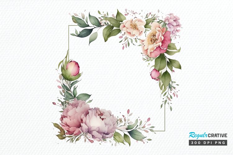 Watercolor Pink Peony Frames PNG Clipart