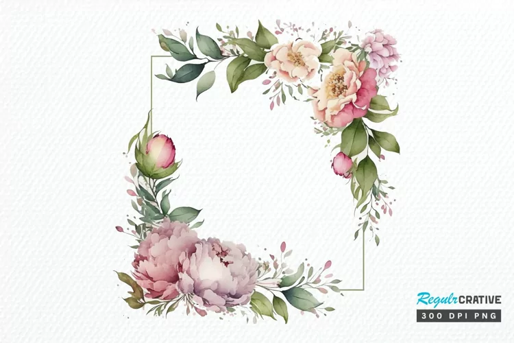 Watercolor Pink Peony Frames PNG Clipart
