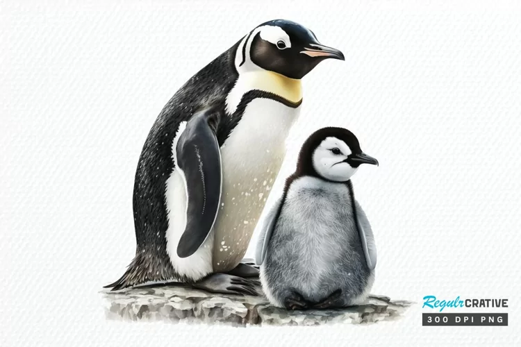 Mom and Baby Penguin PNG Clipart