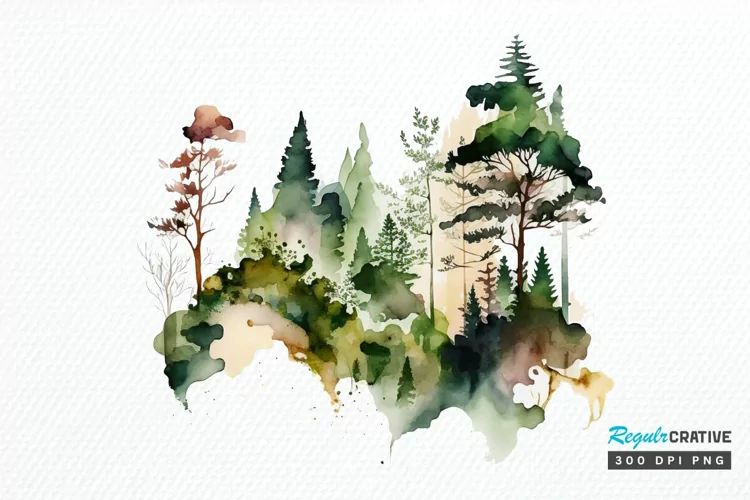 Watercolor Forest PNG Clipart