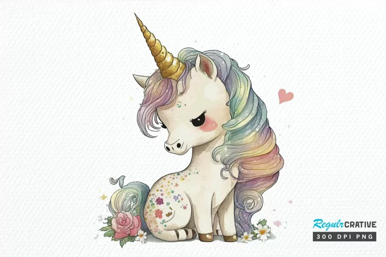 Watercolor Magical Unicorn PNG Clipart