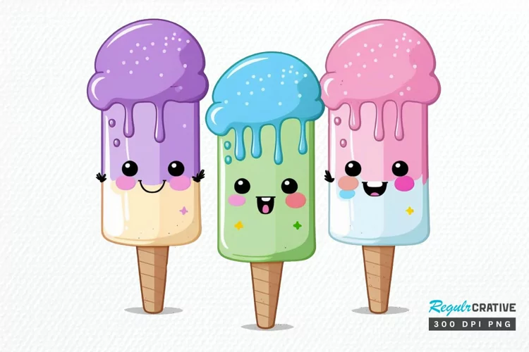 Watercolor Cute Ice Cream PNG Clipart