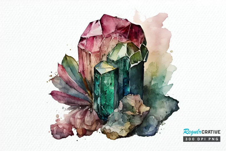 Watercolor Raw Tourmaline Crystal PNG Clipart