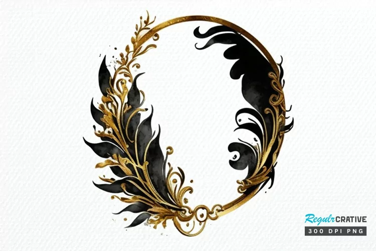 Watercolor Black and Gold Antique PNG Clipart