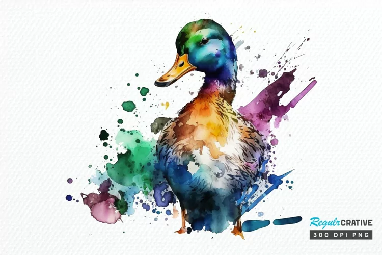 Watercolor Cute Colorful Duck PNG Clipart
