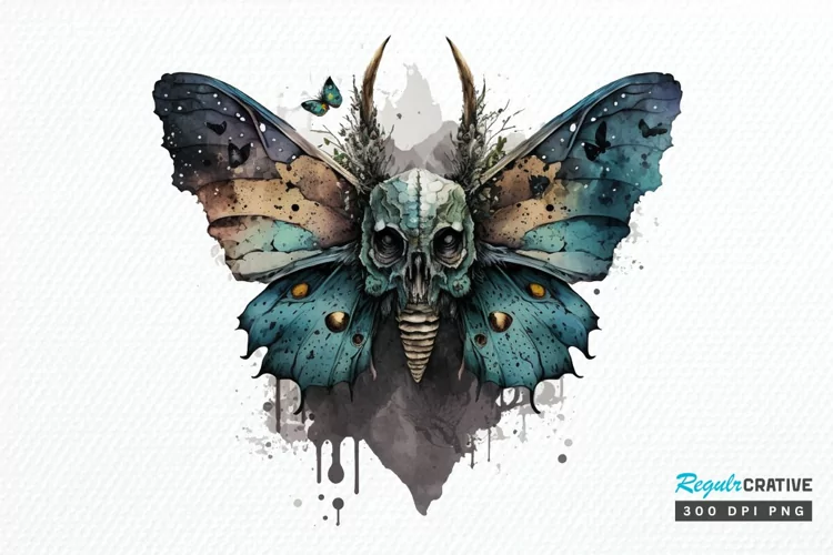 Watercolor Skull Moth PNG Clipart