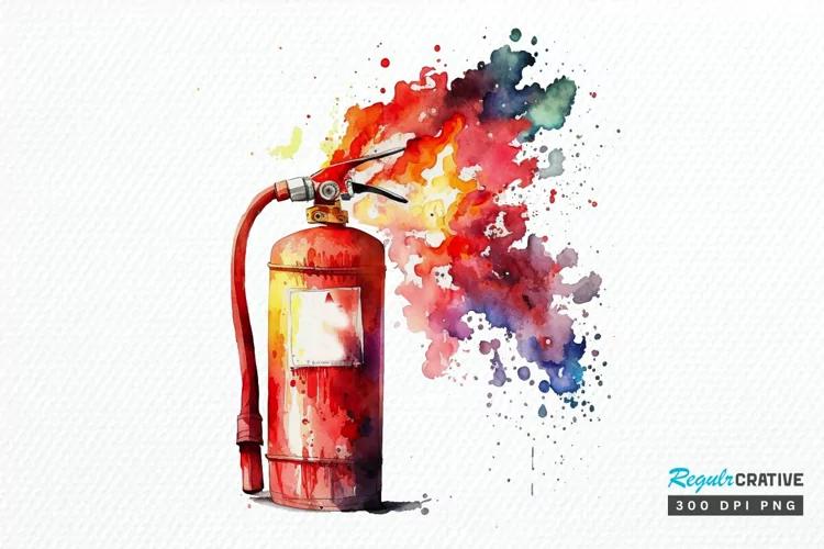 Watercolor Fire Extinguisher PNG Clipart