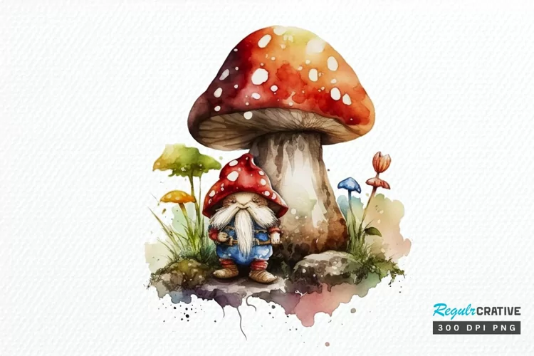Watercolor Mushrooms Gnome PNG Clipart