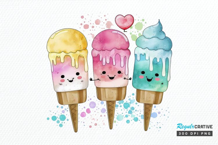Watercolor Cute Ice Cream PNG Clipart