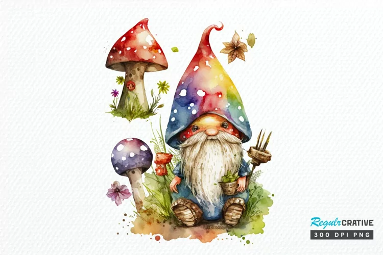 Watercolor Mushrooms Gnome PNG Clipart