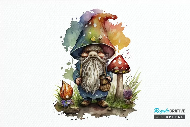 Watercolor Mushrooms Gnome PNG Clipart
