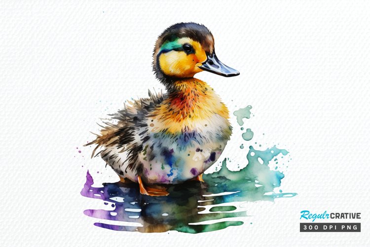 Watercolor Cute Colorful Duck PNG Clipart example image 1