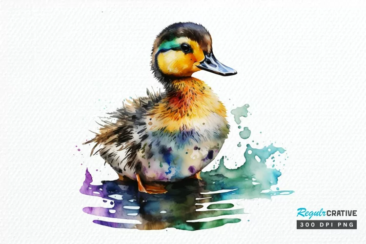 Watercolor Cute Colorful Duck PNG Clipart