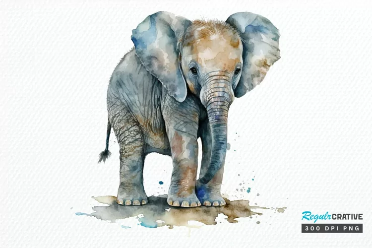 Watercolor Baby Elephant PNG Clipart