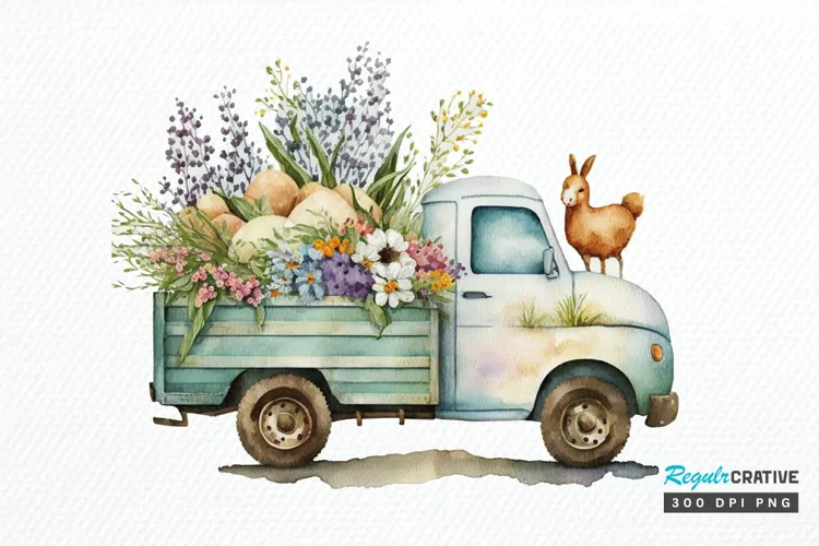 Watercolor Easter Truck PNG Clipart