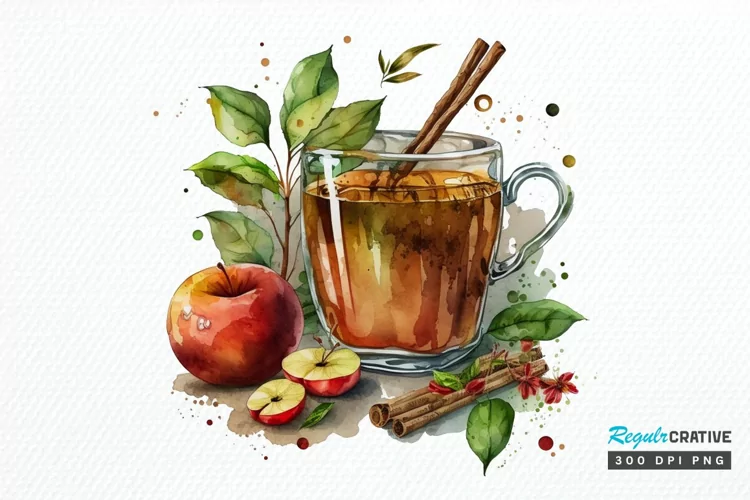 Watercolor Cinnamon Apple Tea PNG Clipart