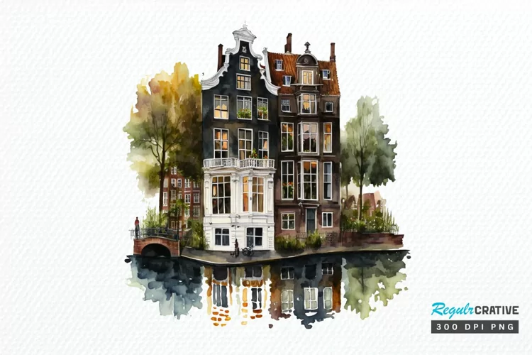 Watercolor Amsterdam Canal House PNG Clipart