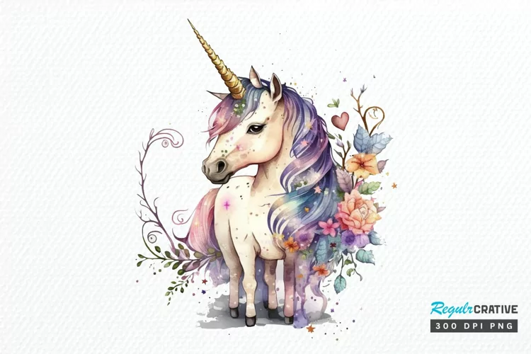 Watercolor Magical Unicorn PNG Clipart