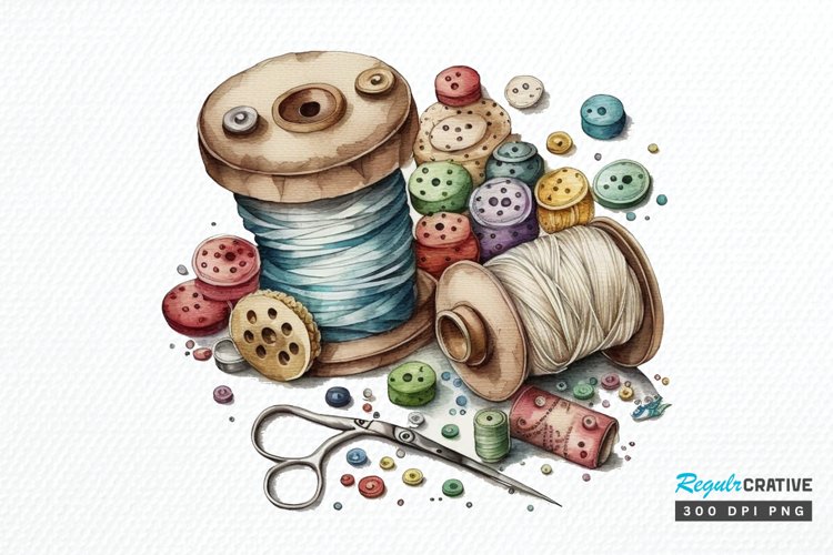 Watercolor Sewing PNG Clipart example image 1