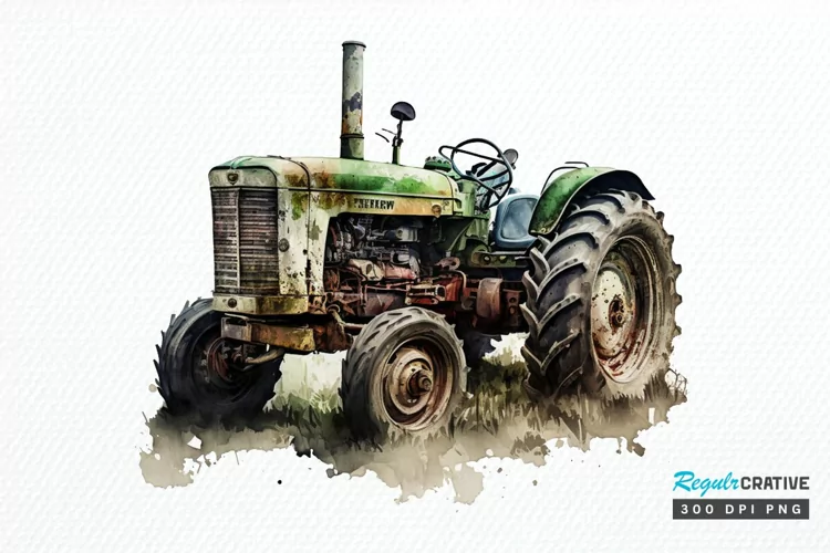 Watercolor Old Tractor PNG Clipart