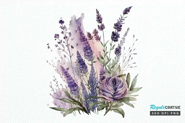 Watercolor Lavender Garden PNG Clipart