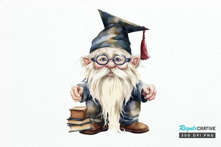 Watercolor Gnome Graduate PNG Clipart