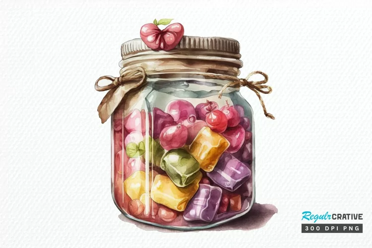 Watercolor Candy in Jar Valentine Day PNG Clipart