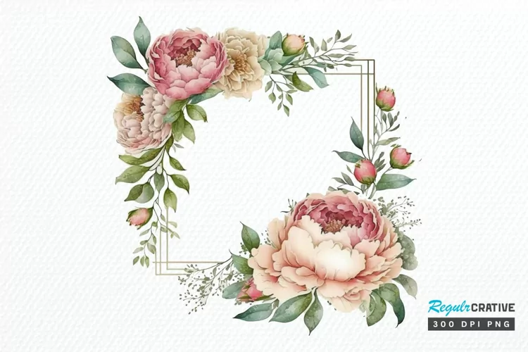Watercolor Pink Peony Frames PNG Clipart