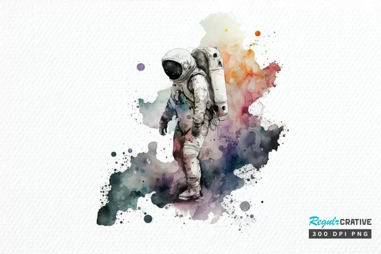 Watercolor Astronaut Planet PNG Clipart