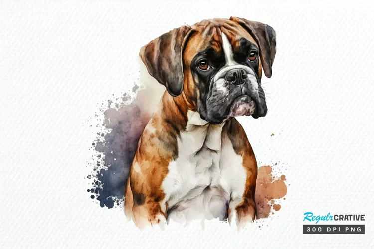 Watercolor Cute Boxer PNG Clipart