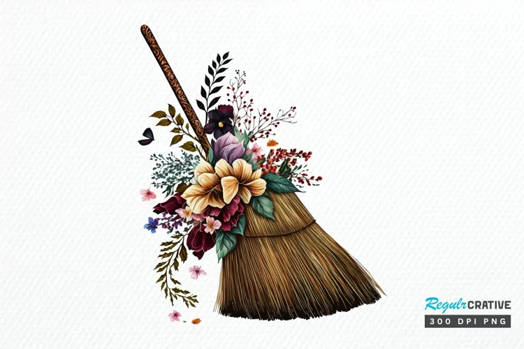 Watercolor Floral Brooms PNG Clipart