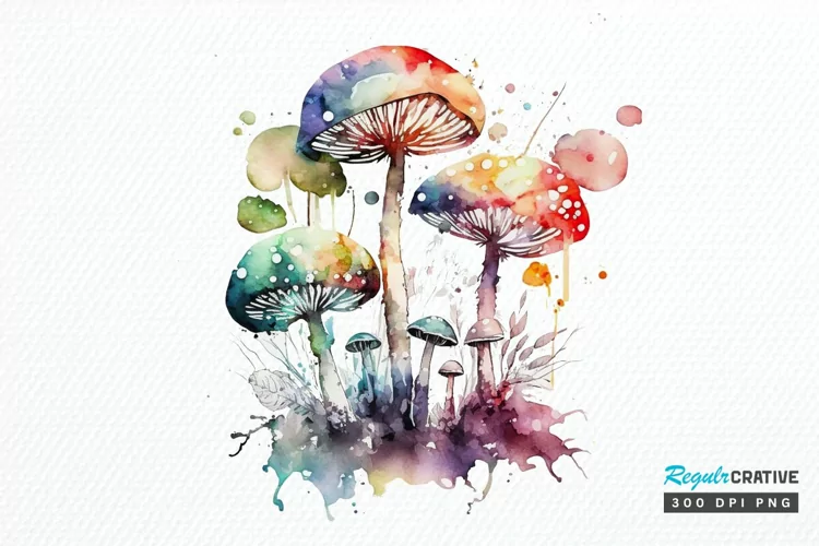 Watercolor Magic Mushrooms PNG Clipart