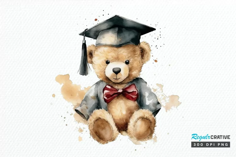 Watercolor Graduate Teddy Bear PNG Clipart