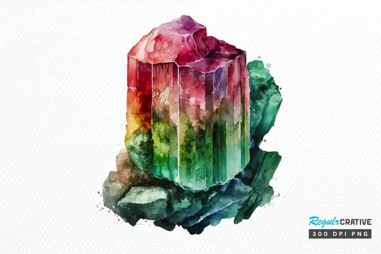 Watercolor Raw Tourmaline Crystal PNG Clipart
