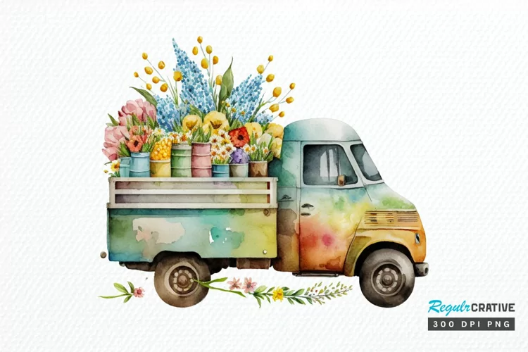 Watercolor Easter Truck PNG Clipart
