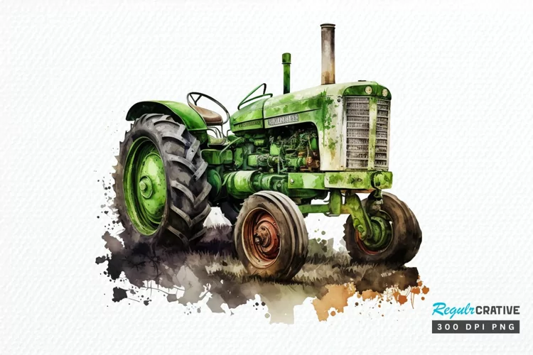 Watercolor Old Tractor PNG Clipart