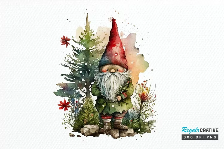 Watercolor Christmas Gnome PNG Clipart