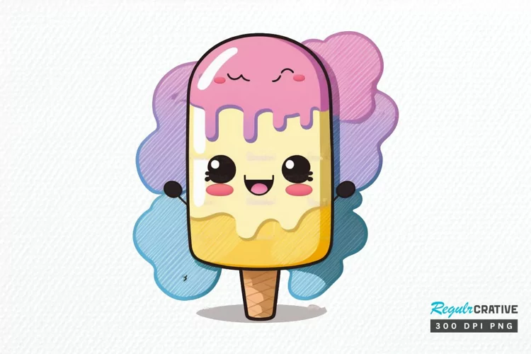 Watercolor Cute Ice Cream PNG Clipart