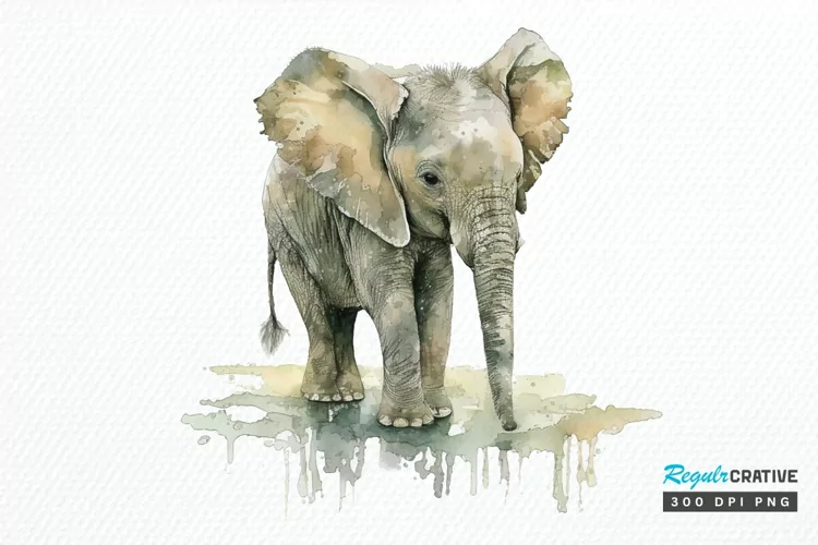Watercolor Baby Elephant PNG Clipart