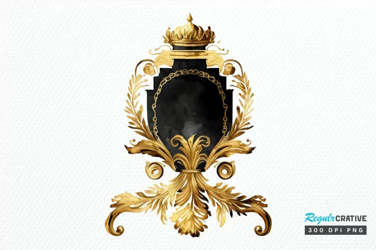 Watercolor Black and Gold Antique PNG Clipart