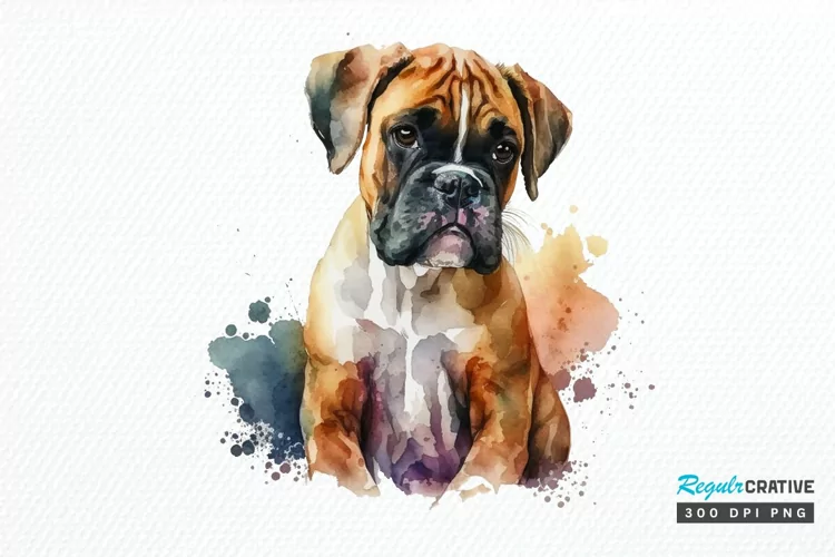 Watercolor Cute Boxer PNG Clipart