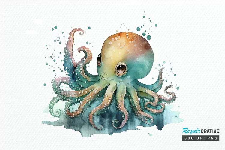 Watercolor Cute Octopus PNG Clipart