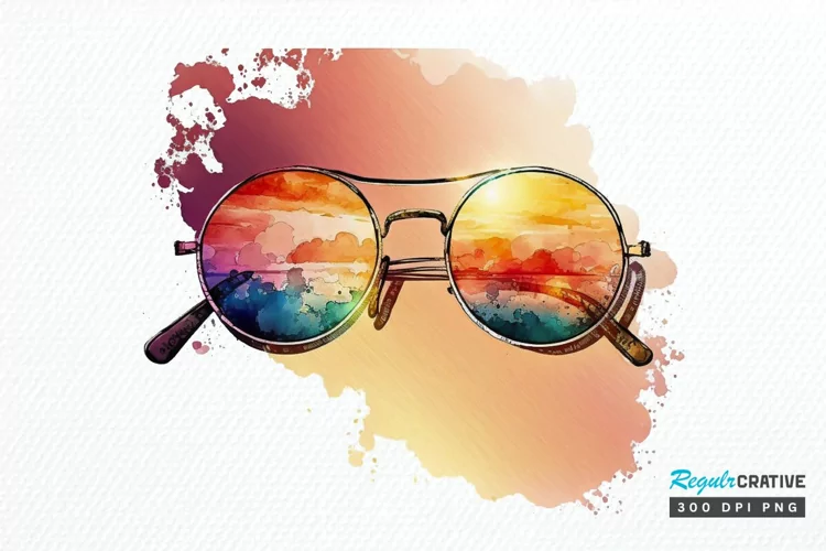 Watercolor Vintage Sunglasses Sunset PNG Clipart