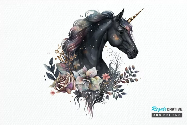 Watercolor Night Unicorn PNG Clipart