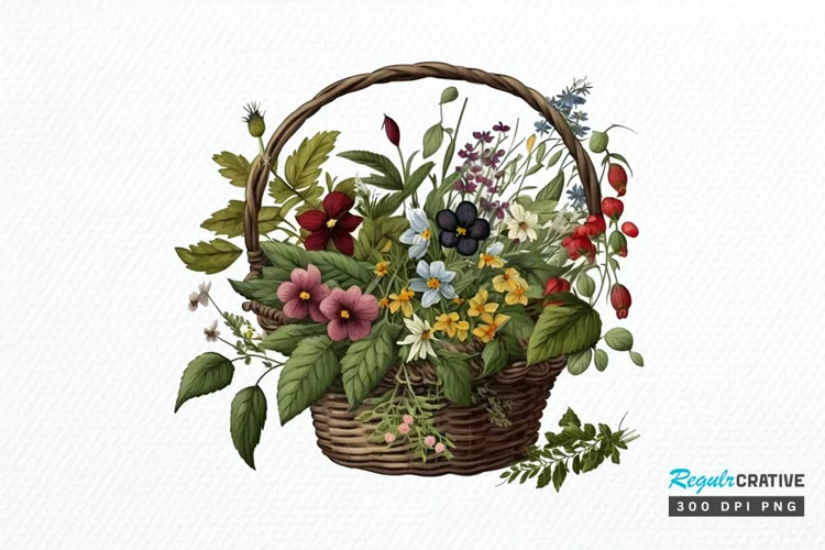 Basket of Wildflowers PNG Clipart