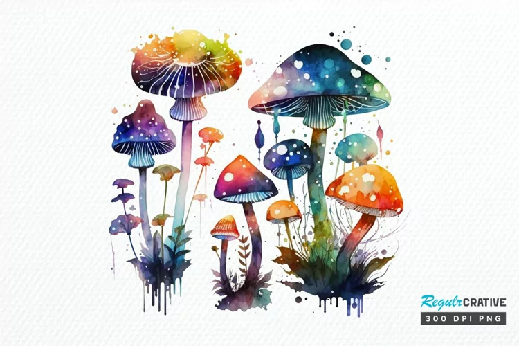 Watercolor Magic Mushrooms PNG Clipart