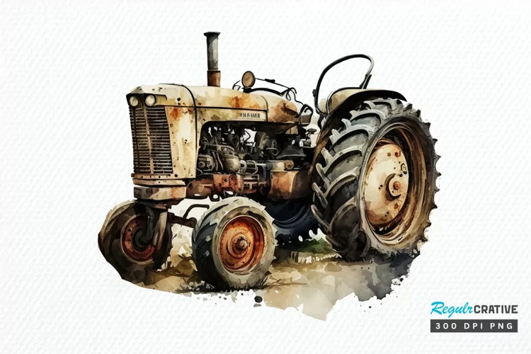 Watercolor Old Tractor PNG Clipart