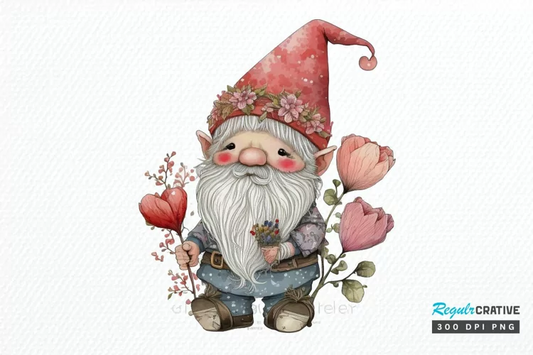 Watercolor valentine Gnome PNG Clipart